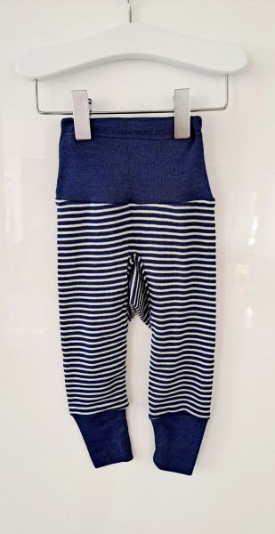 Cosilana Baby-Hose mit Bund Wolle/Seide MARINE (Dunkelblau)-NATUR GESTREIFT